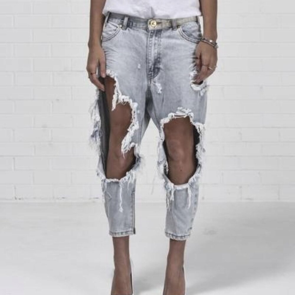 One Teaspoon Sz 26/2 Kingpins Diamonde Low Rise Tapered Destroyed Relaxed Jeans